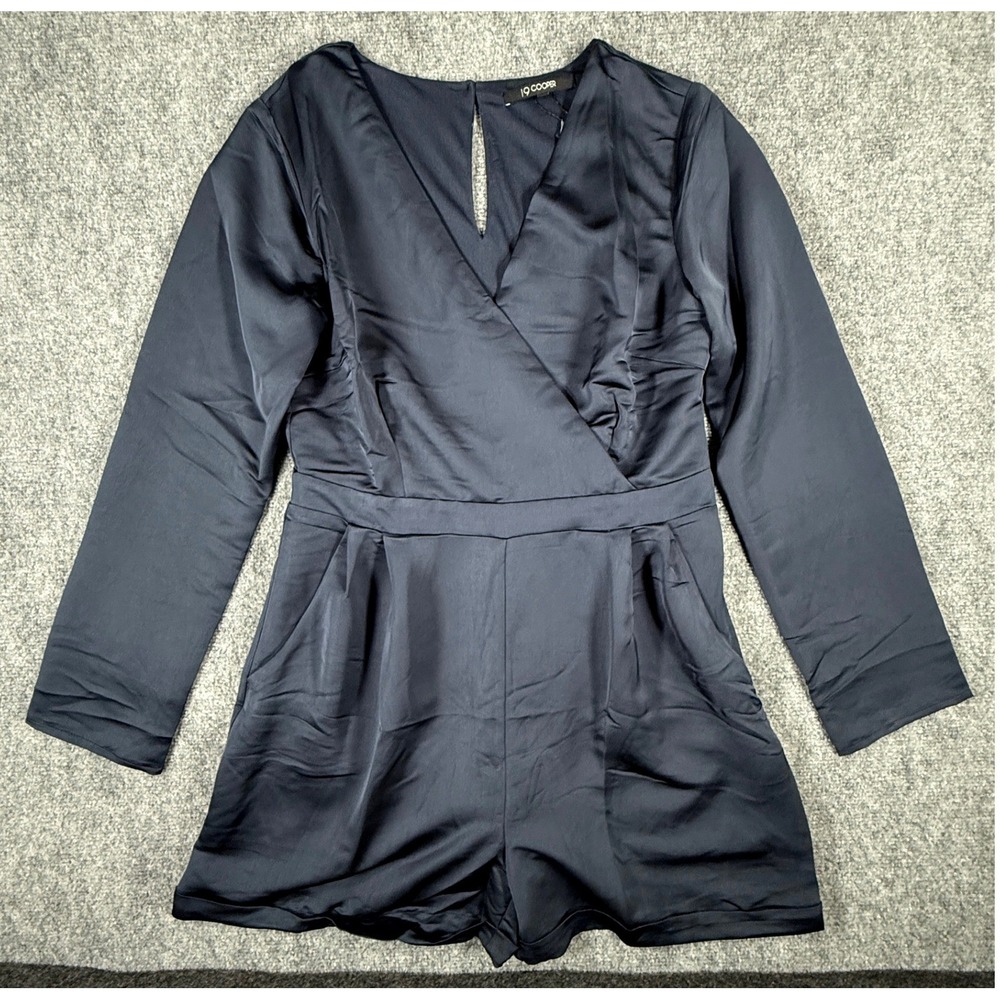 19‎ Cooper Women's XS Navy Blue Long Sleeve Satin Wrap Romper New